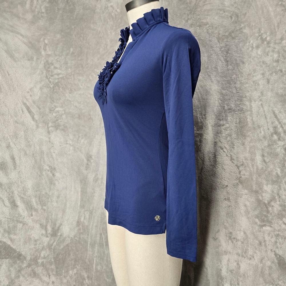 Lilly Pulitzer Luxletic Top Womens XXS Blue Floral Ruffle Preppy Athleisure Golf - Picture 2 of 12